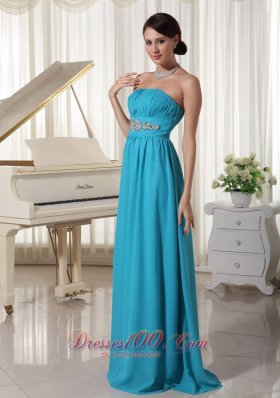 Brush Teal Beaded Decorate Dress for Prom