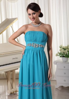 Brush Teal Beaded Decorate Dress for Prom