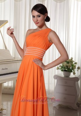 One Shoulder Brush Beaded Prom Dress Orange