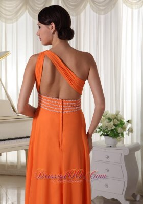 One Shoulder Brush Beaded Prom Dress Orange