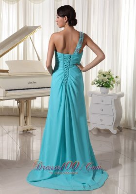 Beaded One Shoulder Aqua Seventeen Prom Dress