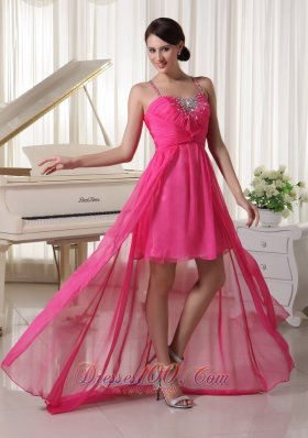 High-low Spaghetti Prom Homecoming Dress Hot Pink