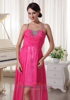 High-low Spaghetti Prom Homecoming Dress Hot Pink