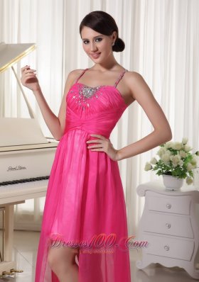 High-low Spaghetti Prom Homecoming Dress Hot Pink