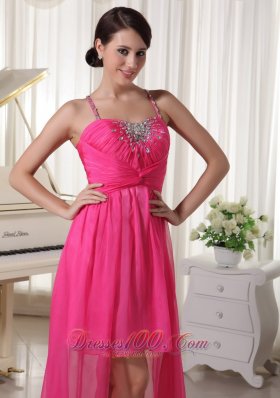 High-low Spaghetti Prom Homecoming Dress Hot Pink