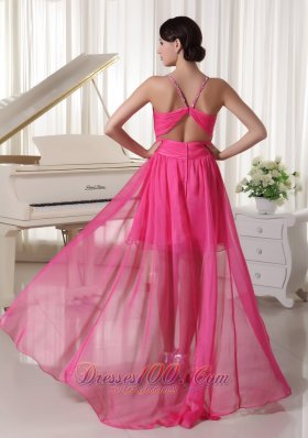 High-low Spaghetti Prom Homecoming Dress Hot Pink