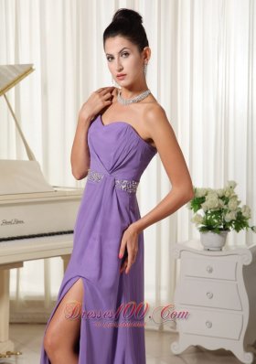 High Slit Lavender Ruch Dress for Prom