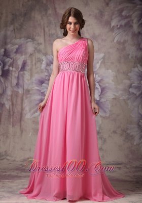 One Shoulder Brush Rose Pink Dress for Prom