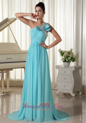 Bow One Shoulder Prom Dress Brush Teenager