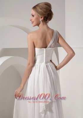 One Shoulder White Empire Beach Wedding Dress