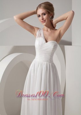 One Shoulder White Empire Beach Wedding Dress