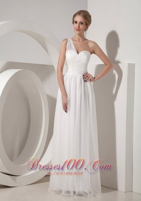 One Shoulder White Empire Beach Wedding Dress