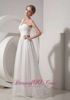 One Shoulder White Empire Beach Wedding Dress