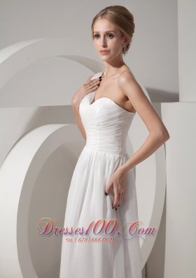 One Shoulder White Empire Beach Wedding Dress