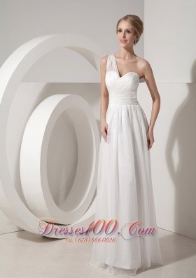 One Shoulder White Empire Beach Wedding Dress