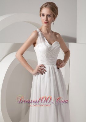 One Shoulder White Empire Beach Wedding Dress