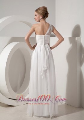 One Shoulder White Empire Beach Wedding Dress