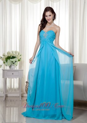 Teal Empire Brush Beading Dress for Prom Pageant