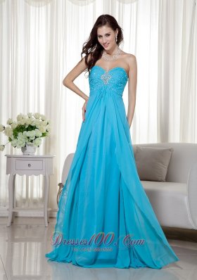 Teal Empire Brush Beading Dress for Prom Pageant