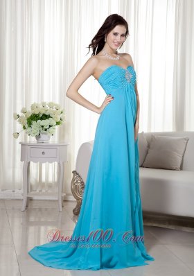 Teal Empire Brush Beading Dress for Prom Pageant