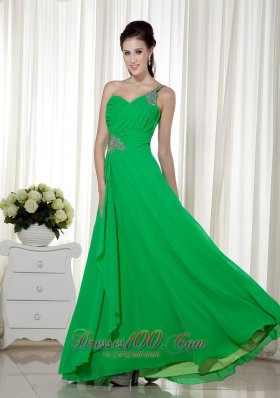 2013 One Shoulder Green Beading Prom Pageant Dress