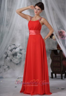 Trendy Straps Red Prom Dress Beading Seventeen