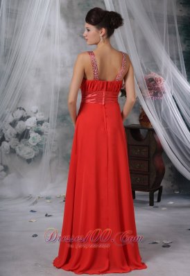 Trendy Straps Red Prom Dress Beading Seventeen