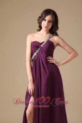 One Shoulder Prom Dress Slit Brush Purple