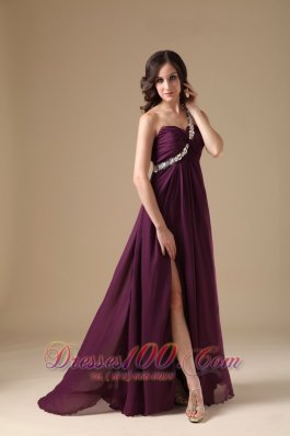 One Shoulder Prom Dress Slit Brush Purple