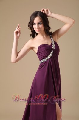 One Shoulder Prom Dress Slit Brush Purple