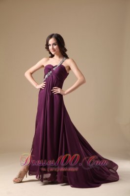 One Shoulder Prom Dress Slit Brush Purple