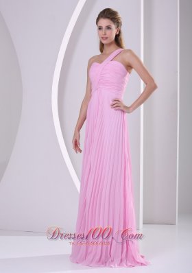 Pink One Shoulder Pleat Brush Bridesmaid Dress