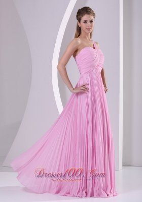 Pink One Shoulder Pleat Brush Bridesmaid Dress