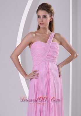 Pink One Shoulder Pleat Brush Bridesmaid Dress