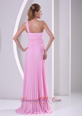 Pink One Shoulder Pleat Brush Bridesmaid Dress