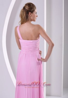 Pink One Shoulder Pleat Brush Bridesmaid Dress