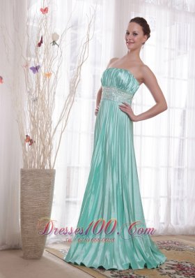 2013 Pleat Apple Green Beading Prom Dress