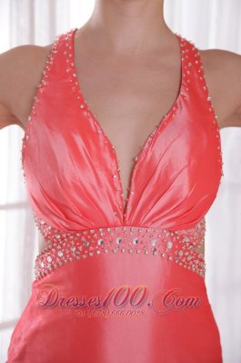 Watteau Sheath Straps Watermelon Prom Party Dress