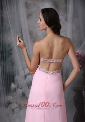 Backless Beading Baby Pink Dress for Prom