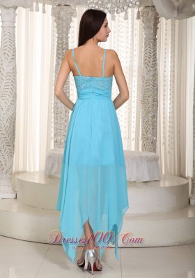 Asymmetrical Baby Blue Straps Prom Dress Pleats