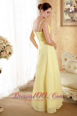 Prom Evening Dress Yellow Column V-neck Beading Ruch