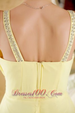 Prom Evening Dress Yellow Column V-neck Beading Ruch