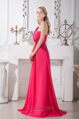 Coral Red One Shoulder Sequins Prom Dress Brush