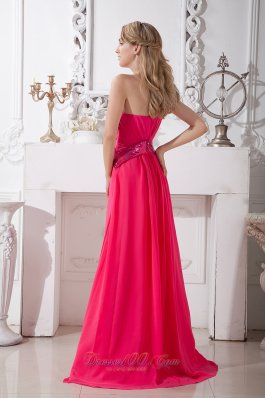 Coral Red One Shoulder Sequins Prom Dress Brush