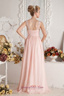 Baby Pink Empire Straps Beading Pleats Prom Dress