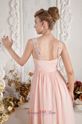 Baby Pink Empire Straps Beading Pleats Prom Dress