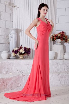 Watermelon Prom Evening Dress Straps open Back