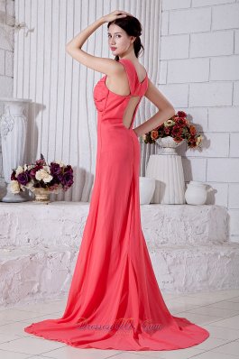 Watermelon Prom Evening Dress Straps open Back