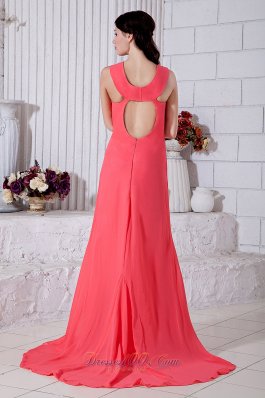 Watermelon Prom Evening Dress Straps open Back