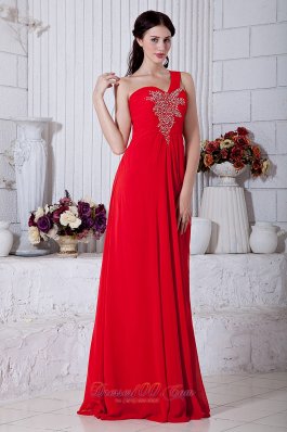 Red Prom Evening Dress Beading One Shoulder